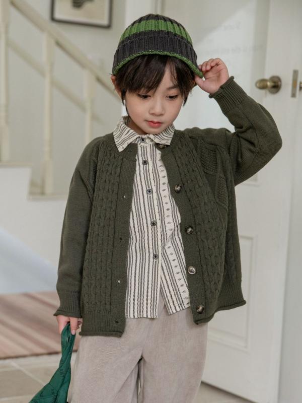 ニットカーディガン 男の子 キッズ セーター アクリル 厚手 クルーネック 長袖 シングルボタン 菱形 ア..