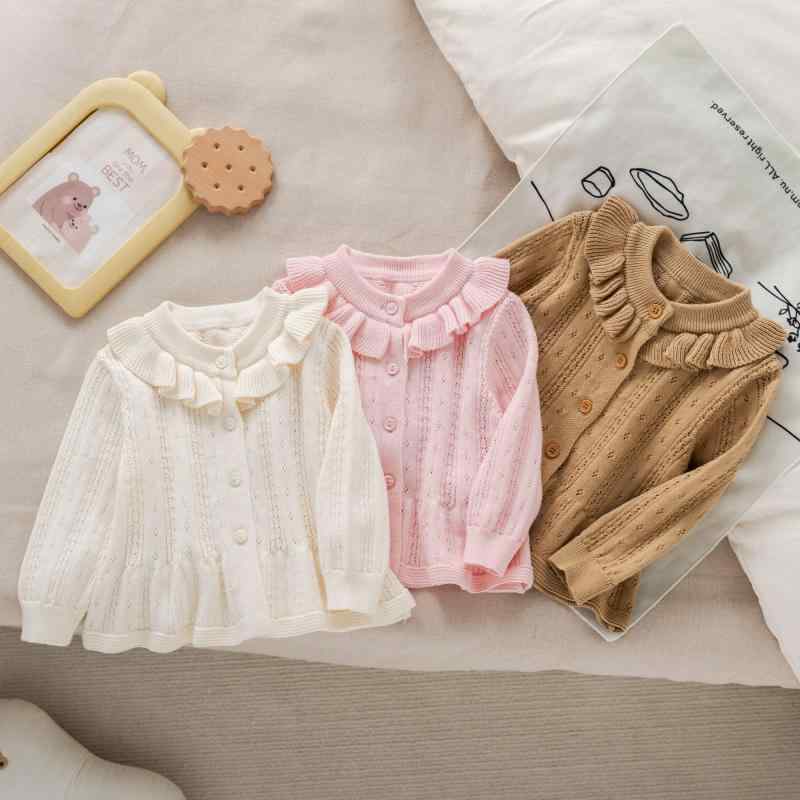 ベビー 女の子 ニットカーディガン セーター 韓国風 3色 綿100% 保温 暖かい 着回し 長袖 クルーネック..