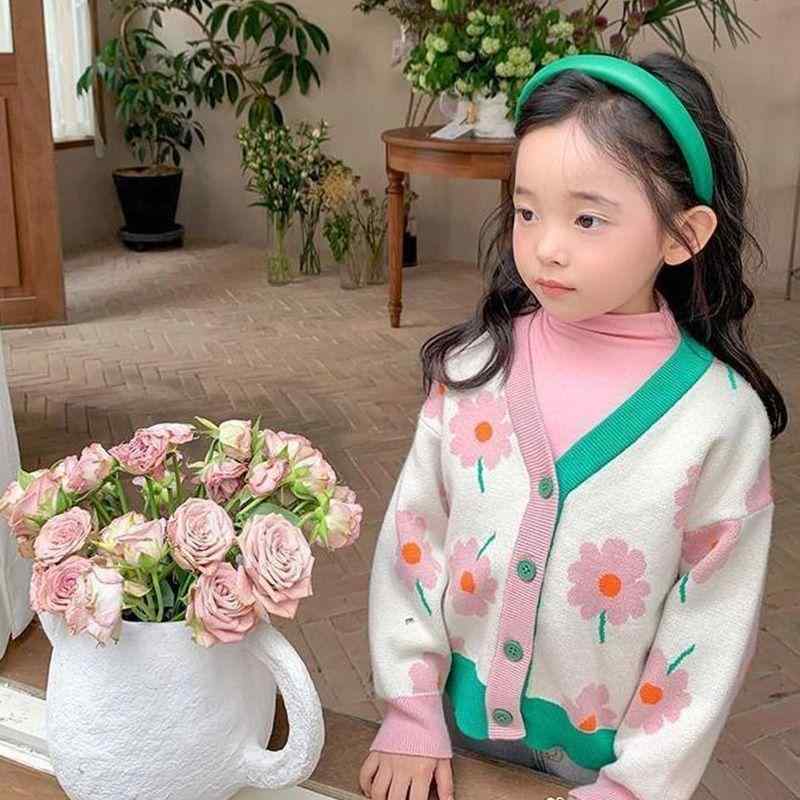 カーディガン 女の子 キッズ ニット セーター 長袖 Vネック 前開き 裏起毛 厚手 あったか 防寒 花柄 フ..