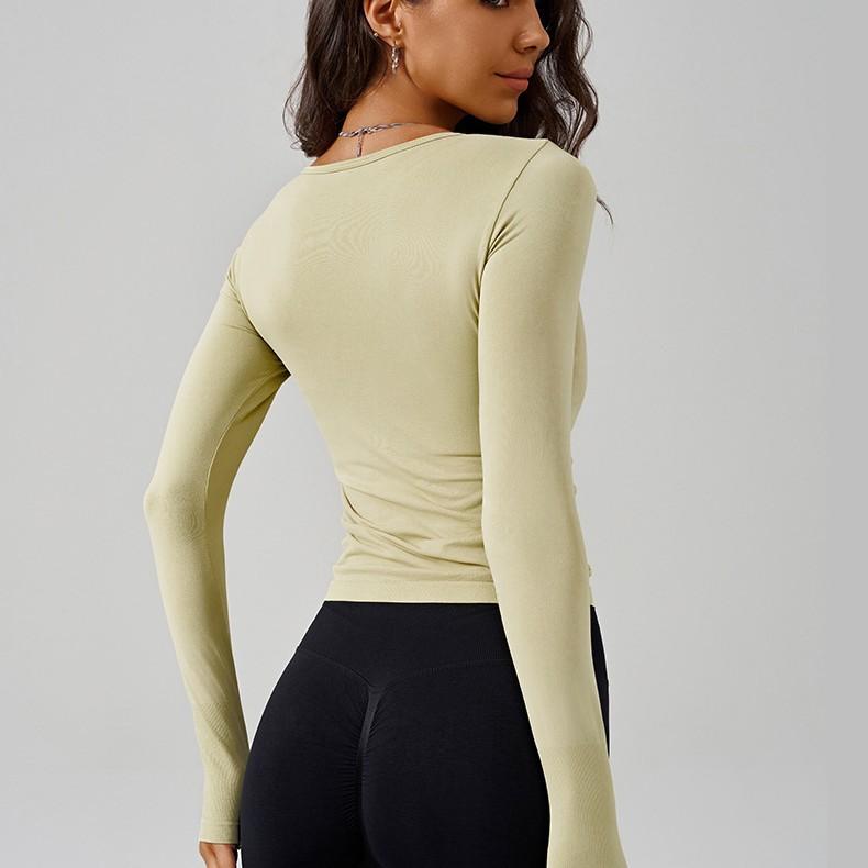 ヨガトップス レディース 秋冬 スポーツ長袖 Vネック ウエストシェイプ ギャザー 着痩せ 通気性 吸湿速..