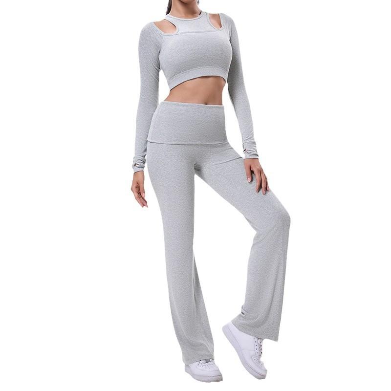 フィットネスウェア レディース ヨガウェア Tシャツ ランニング ジム ピラティス トレーニング 普段使い ハイウエスト ヒップアップ 超伸縮 ストレッチ 無地 長袖 クロップド丈 着回し 再生繊維 スパンデックス ブラック 杢グレー