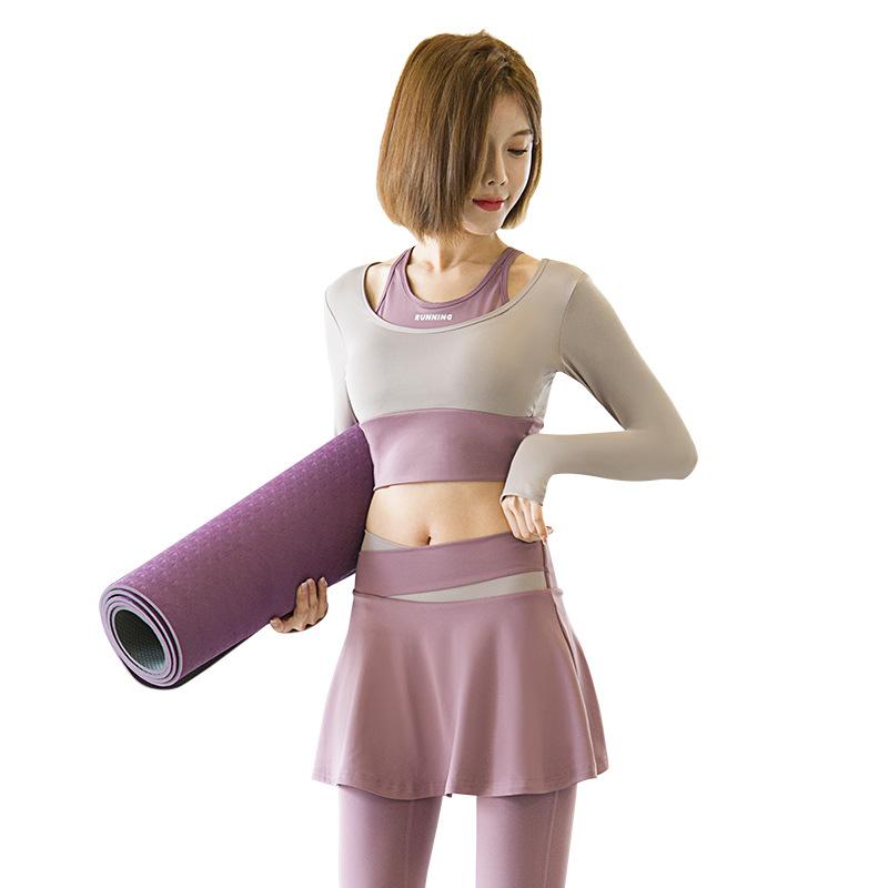 ヨガウェア レディース 長袖 ブラトップ セットアップ 重ね着風 吸湿速乾性 通気性 体型カバー スタイルアップ タイトフィット ピラティス ジム トレーニング スポーツ フィットネス ポリエステル スパンデックス 春夏秋