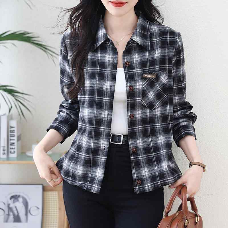 シャツ レディース 女性用 レトロ ヴィンテージ風 綿100% 起毛 チェック柄 グレンチェック ショート丈 ..