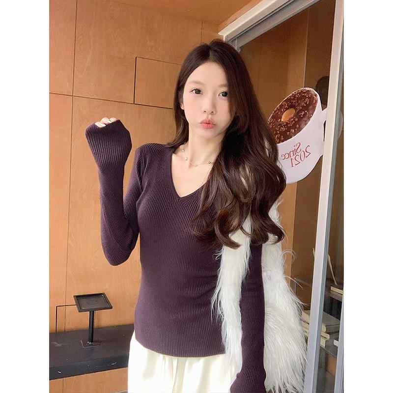 ニット レディース 秋冬 Vネック プルオーバー セーター 華奢見え 細見え スタイルアップ スリムフィッ..