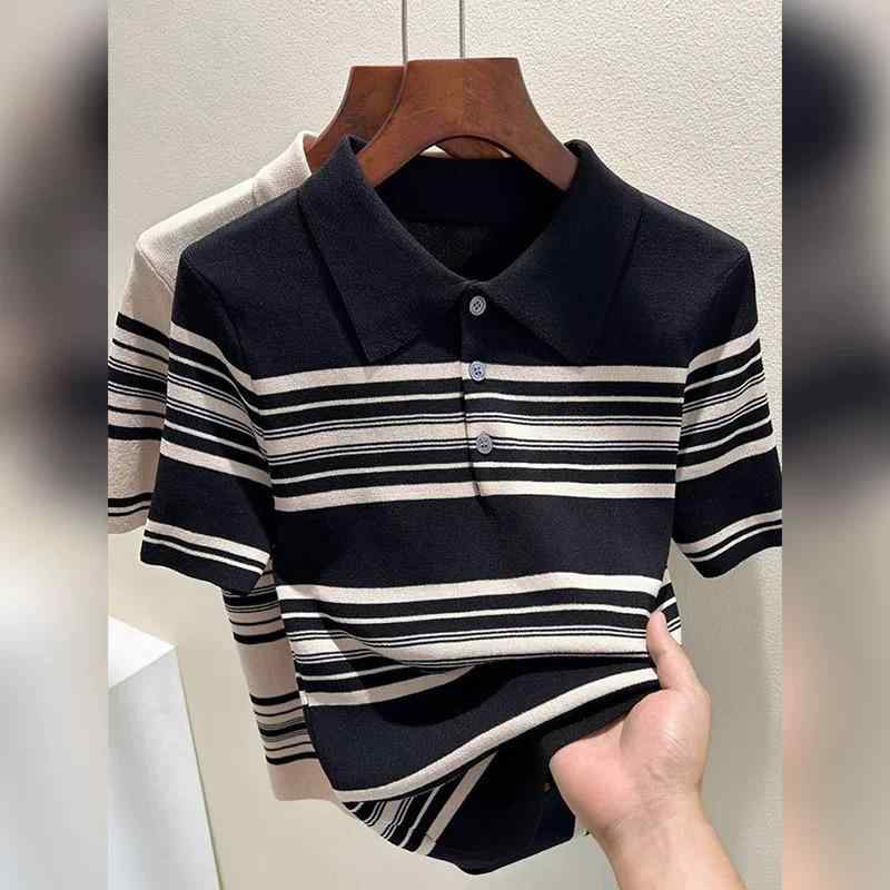 ニット レディース 春夏 薄手 半袖 配色切り替え ストライプ スキッパーネック デザイン スタイルアッ..