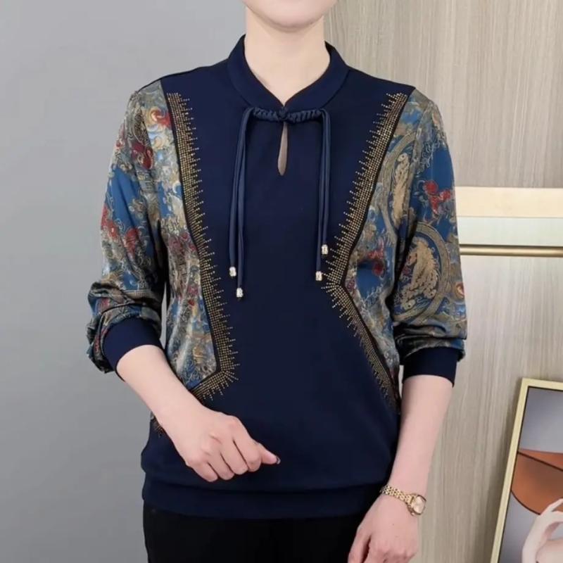 トップス 早春 中国風 ファッション おしゃれ ラウンドネック 丸首 チャイナボタン 飾りボタン 切り替..