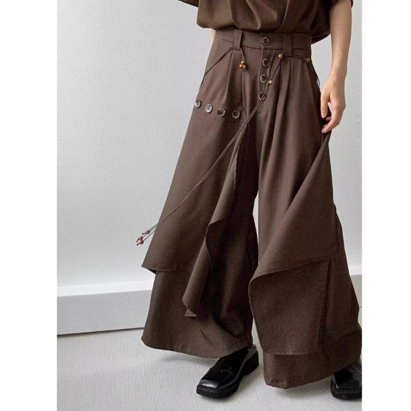 袴パンツ メンズ 男性用 新中式 レトロ 高級感 個性的デザイン ドレープ感 ワイドシルエット ゆったり ..