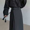 パンツスカート メンズ 新チャイナ風 2WAY 着回し 切り替え ワイドレッグ ゆったり スラックス ロングパンツ ブラック 高級感 カジュアル 普段使い 春秋