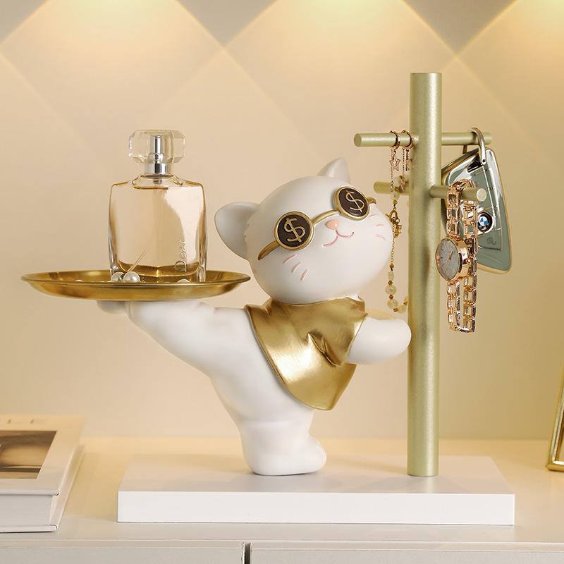 置物 招き猫 樹脂製 玄関 収納 キーフック 鍵置き 小物入れ インテリア オブジェ フィギュア 子供部屋 リビング 動物モチーフ モダン シンプル プレゼント