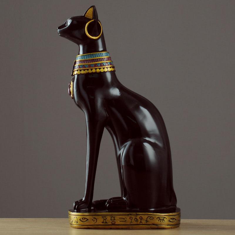 置物 招き猫 エジプト猫神 オブジェ ヨーロピアン風 おしゃれ 個性的 ユニーク インテリア 飾り 玄関 リビング テレビ台 ワインラック 樹脂製 ブラック ゴールド