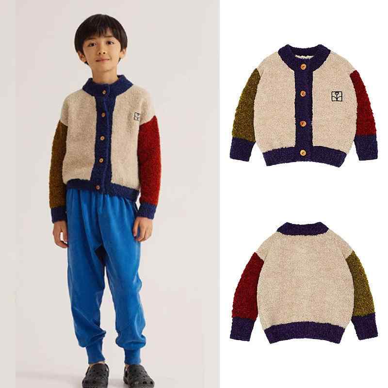カーディガン ベビー キッズ 子供 男の子 女の子 ユニセックス レトロ 北欧風 切り替え 配色 ふわふわ もこもこ あったか 保温 カジュアル 秋冬 長袖 前開き ラウンドネック