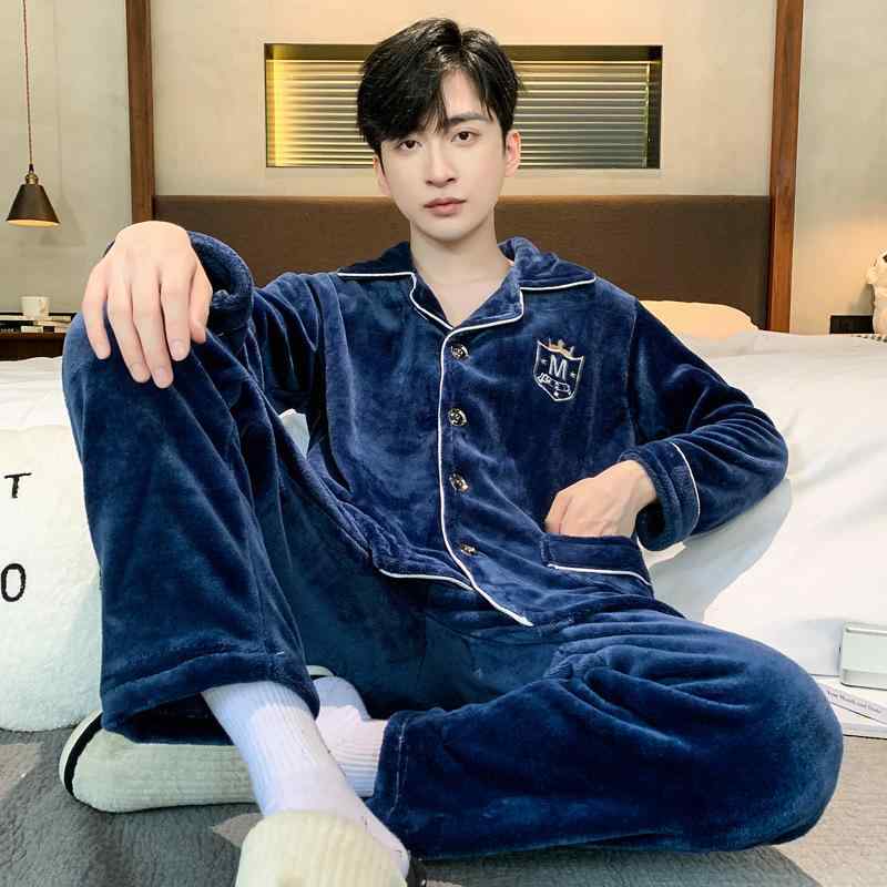パジャマ メンズ 裏起毛 厚手 保温 暖かい フランネル ルームウェア 部屋着 普段着 カジュアル セットアップ 長袖 長ズボン 上下セット 冬 ポリエステル 伸縮性 快適 リラックス 外出可