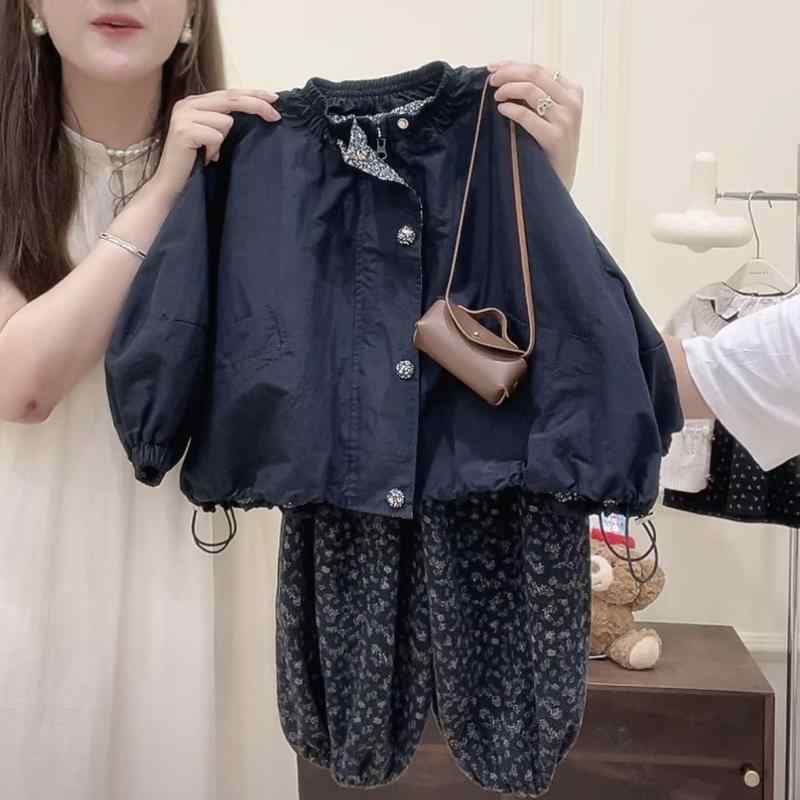 セットアップ 女の子 秋冬 韓国風 小花柄 中綿ジャケット カジュアル アウター パンツ ズボン 上下セッ..