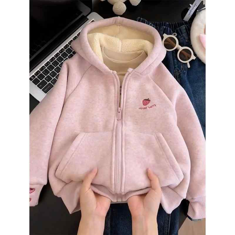 キッズ 女の子 冬 長袖 フード付き 裏ボア ジップアップ パーカー 厚手 あったか 防寒 もこもこ ジュニ..