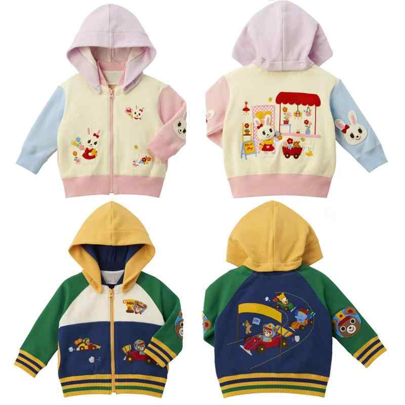 キッズアウター 男の子 女の子 秋冬 ジップアップ フード付き 長袖 かわいい クマ うさぎ 刺繍 切り替..