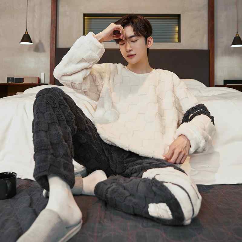 パジャマ メンズ 男性用 冬用 厚手 フランネル 長袖 あったか 部屋着 ルームウェア 上下セット ポリエ..