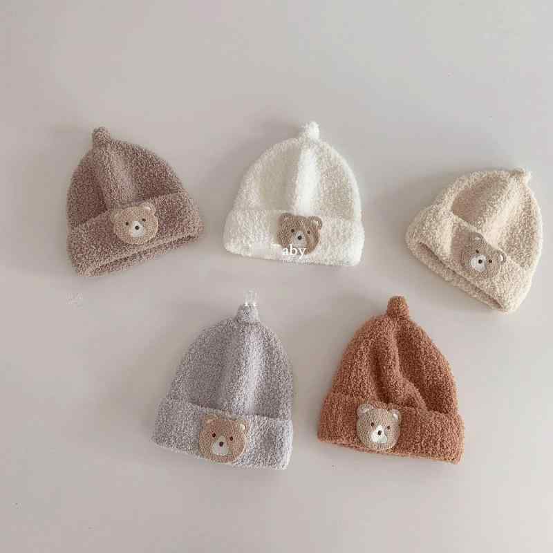 ニット帽 キッズ ベビー 秋冬 柔らかい クマ耳 帽子 赤ちゃん 保温 伸縮性 ベージュ ブラウン グレー