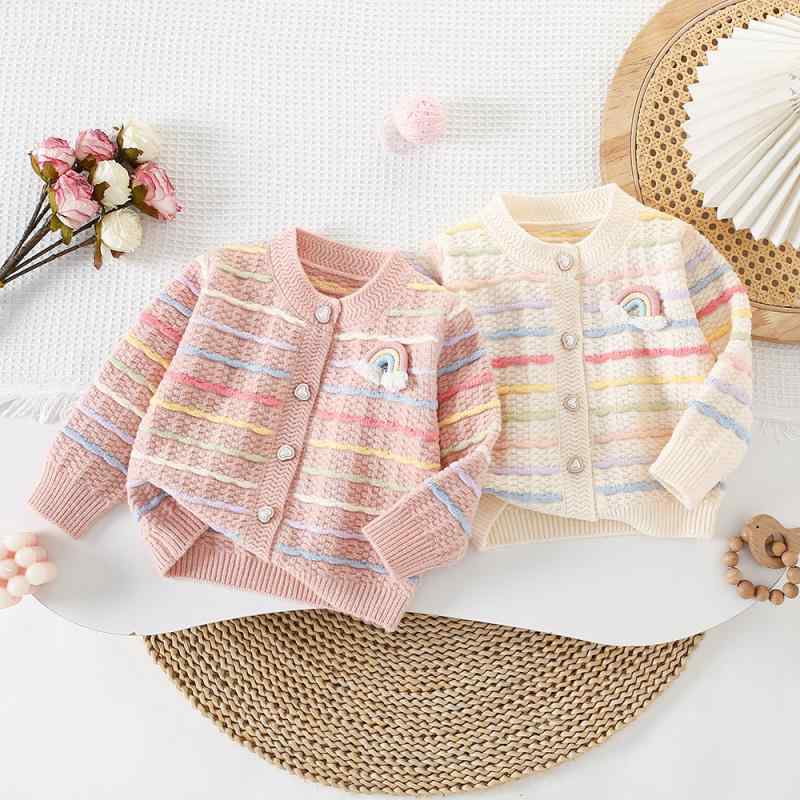 子供服 カーディガン ニット 女の子 ベビー服 カラフル ボーダー 長袖 トップス 春秋 冬 かわいい おし..