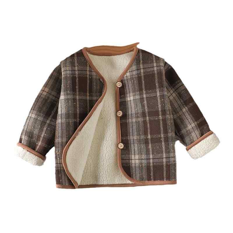 子供用ジャケット キッズ 男女兼用 チェック柄 厚手 フリース裏地 Vネック 長袖 アウター 秋冬 80cm 90..