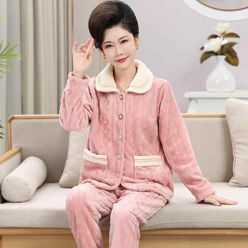 パジャマ レディース 秋冬用 厚手 暖かい 珊瑚マイヤー 中高年 向け フランネル 寝間着 ルームウェア 上下セット ポリエステル 部屋着 リラックス ゆったり あったか 保温 ふわふわ 快適