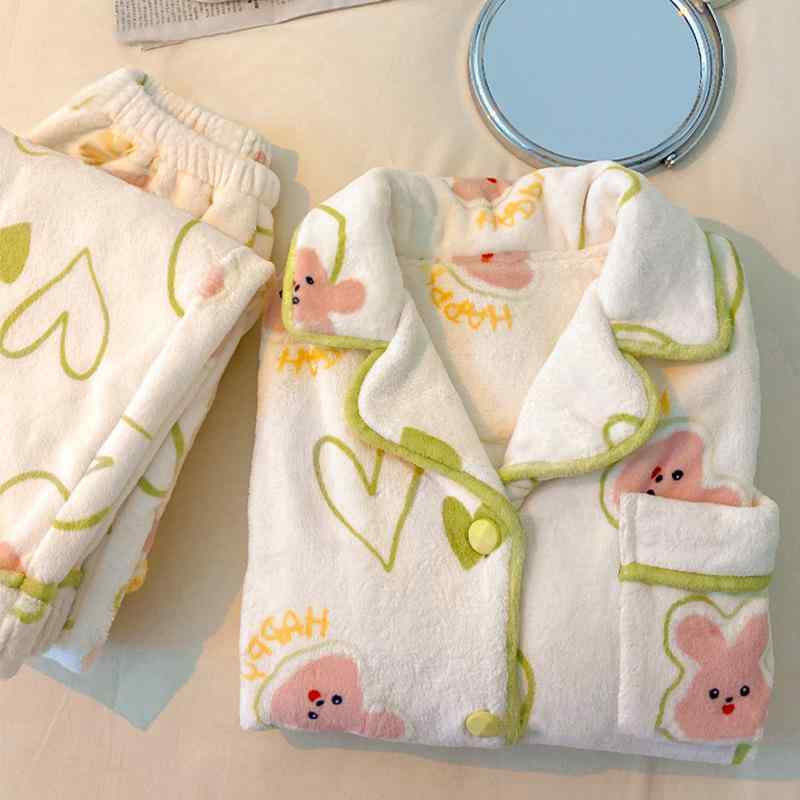 パジャマ レディース 女性用 少女 サンゴフリース ポリエステル 厚手 保温 かわいい 快適 ルームウェア..