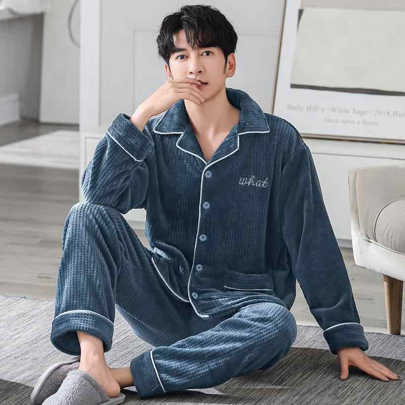 パジャマ メンズ 秋冬 長袖 開襟 大きいサイズ 珊瑚フリース セットアップ 厚手 フランネル ルームウェ..