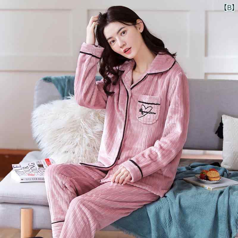 office matsudaのパジャマ レディース 秋冬 もこもこ サンゴフリース フランネル ポリエステル 襟付き 前開き 長袖 ロングパンツ セットアップ ルームウェア ホームウェア 部屋着 保温 快適 厚手｜アングル3