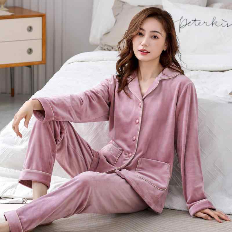 パジャマ レディース 長袖 上下セット フランネル あったか ルームウェア 寝巻き 部屋着 厚手 暖かい 襟付き 無地 ポリエステル 秋冬 ..