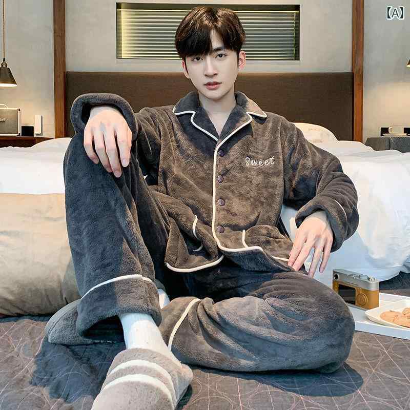 パジャマ メンズ 男性用 上下セット 厚手 フリース 暖かい 秋冬 春 カジュアル 部屋着 ルームウェア 大..