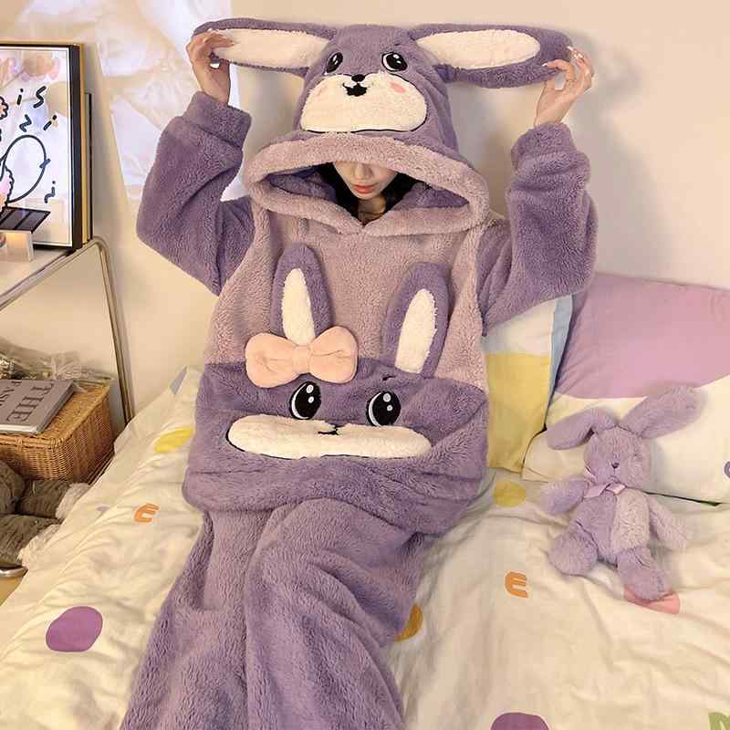 パジャマ レディース 秋冬 厚手 珊瑚フリース かわいい フード付き ルームウェア 部屋着 保温 ポリエス..