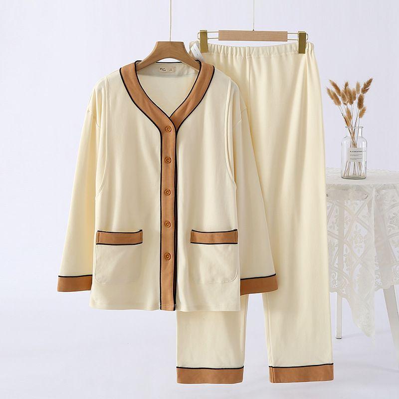 パジャマ レディース 産後 月子服 ルームウェア 上下セット 綿100% 長袖 Vネック 授乳口付き 妊婦服 マ..