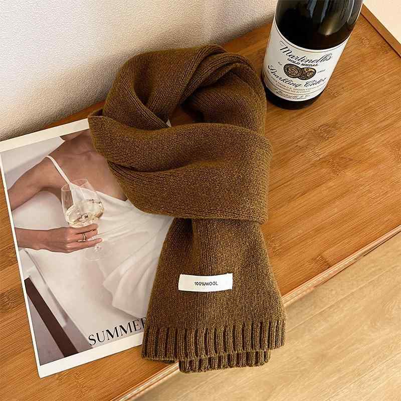 マフラー ストール ウール100％ 秋冬 男女兼用 保温 ニット 無地 オートミール ベージュ カーキ ダーク..