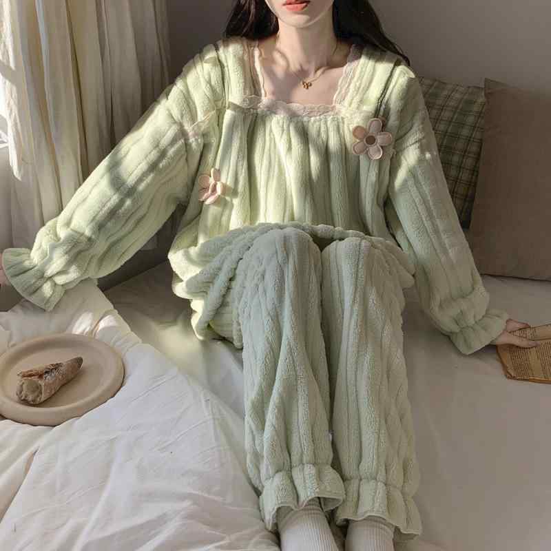 パジャマ レディース 秋冬 プリンセス風 フランネル あったか 保温 肌触り良い ルームウェア セットア..