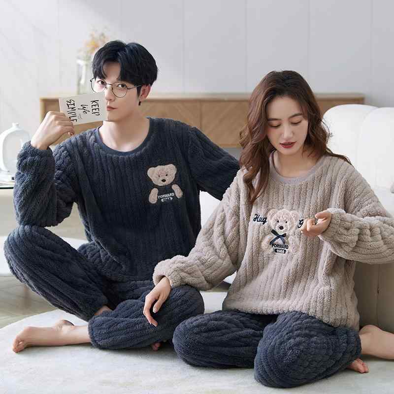 パジャマ ルームウェア メンズ レディース カップル ペアルック 長袖 フランネル サンゴフリース もこ..