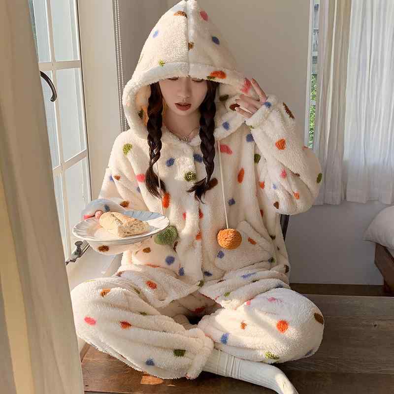 パジャマ レディース かわいい 厚手 フリース 上下セット 長袖 長ズボン 部屋着 ルームウェア 秋冬 暖..