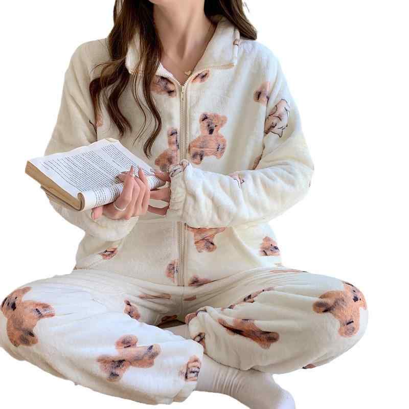 ・カテゴリ: 睡衣・素材: ポリエステル（90-95%）, フランネル・スタイル: セットアップ・厚さ: 厚手 (約251-300g/平方メートル)・ネックライン: スタンドカラー・袖丈: 長袖・パンツ丈: フルレングス・機能: リラックス, 睡眠, ホームウェア, 保温, 快適・対象: 若い女性・シーン: アウトドア, ホーム, ホテル・カラー: 80161, 80162, 80163, 80164・サイズ: M, L, XL, 2XL・スタイル: スイート、キュート