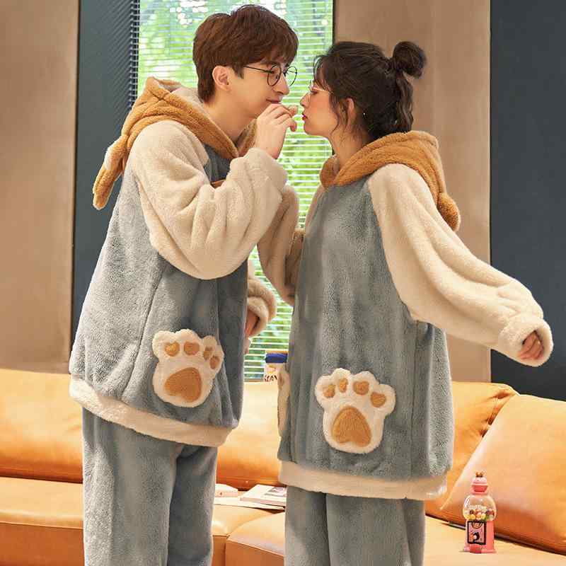 パジャマ レディース メンズ カップル ペア ルームウェア 秋冬 厚手 あったか 保温性 フランネル ふんわり もこもこ シンプルデザイン 上下セット 長袖 長ズボン 部屋着 ナイトウェア ワンマイルウェア 快適