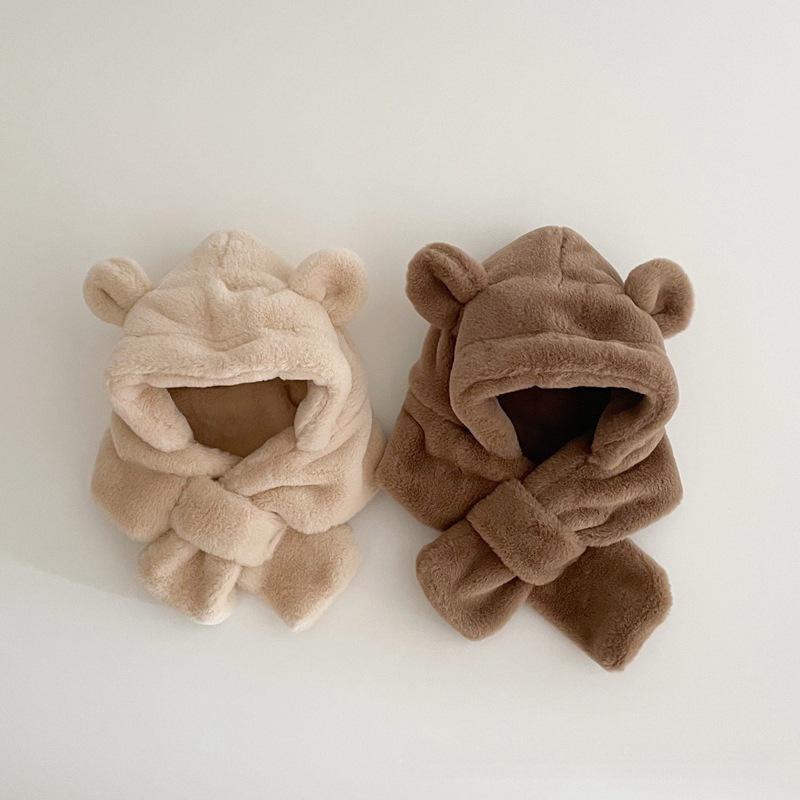 帽子 ベビー キッズ 秋冬 防寒 ニット帽 クマ耳 フードウォーマー ネックウォーマー 一体型 かわいい ..