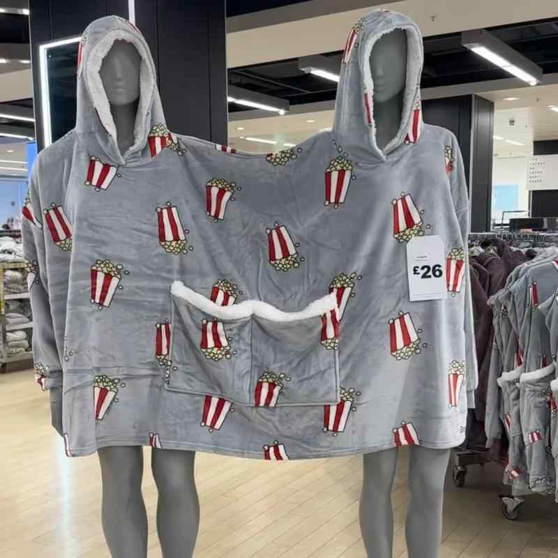 ルームウェア カップル ペア 男女兼用 秋冬 裏起毛 フード付きパーカー ポップコーン柄 フランネル も..