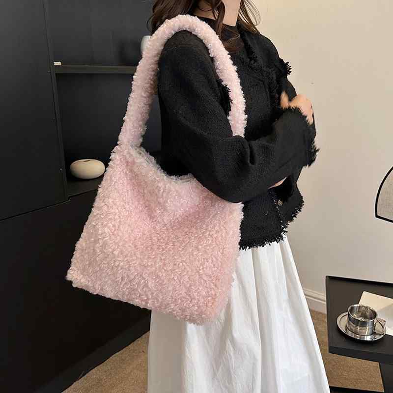 トートバッグ レディース 秋冬 ファッション 羊毛風 バッグ 肩掛け 手提げ かわいい ふわふわ 無地 通勤 普段使い ピンク系