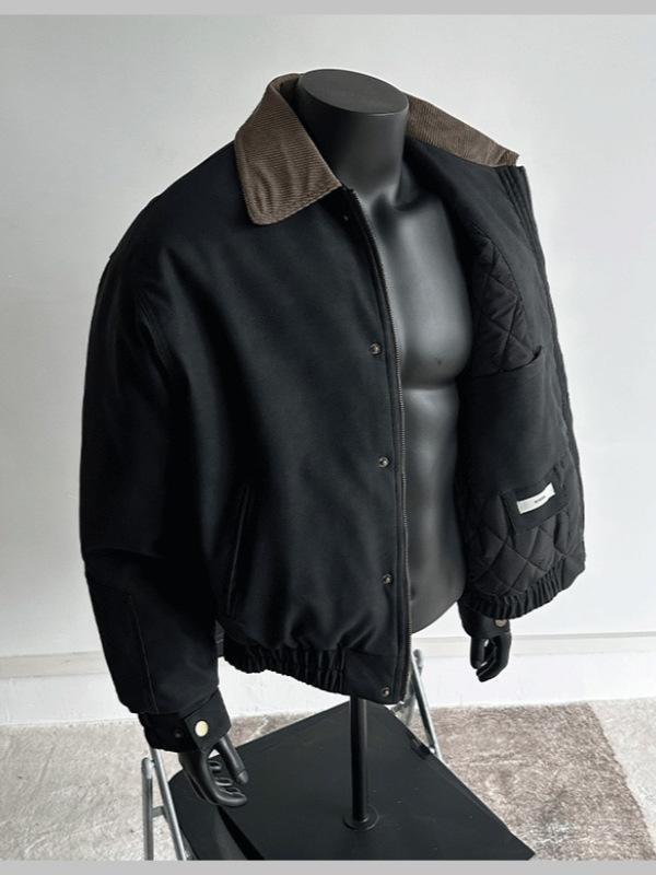 ジャケット 男性用 コーデュロイ 襟 パッチワーク 染め レザージャケット ゆったり カジュアル 古着風 ..