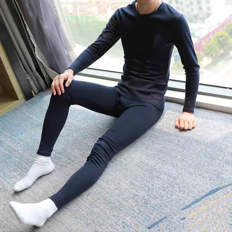 メンズ インナー 上下セット 綿 あったか 保温 肌着 中腰 丸首 長袖 長ズボン 学生 部屋着 パジャマ 青..