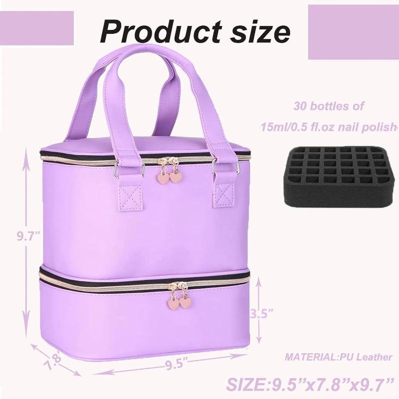 コスメポーチ ネイル用品収納バッグ 大容量 メイクボックス PUレザー 防水 旅行用 家庭用 化粧品 口紅 マニキュア 精油 収納ケース 30本収納 大理石柄 クロス模様