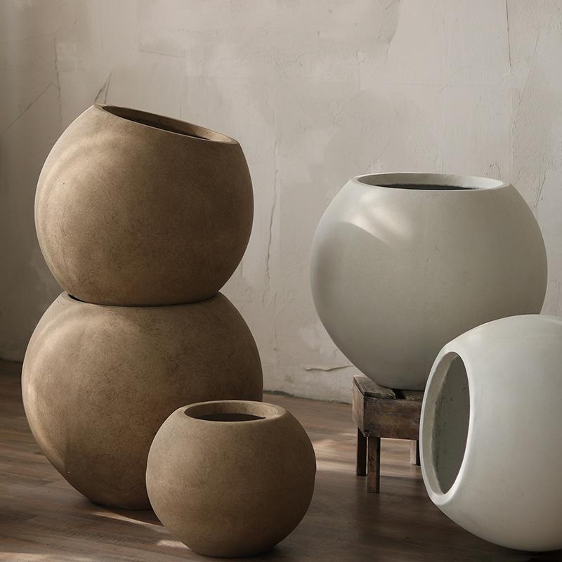 花瓶 北欧 園芸 大花瓶 マグネシア 植木鉢 スタンド 鉢カバー 観葉植物 おしゃれ レトロ アンティーク調 ガーデニング 庭 オフィス ホテル 灰 象牙