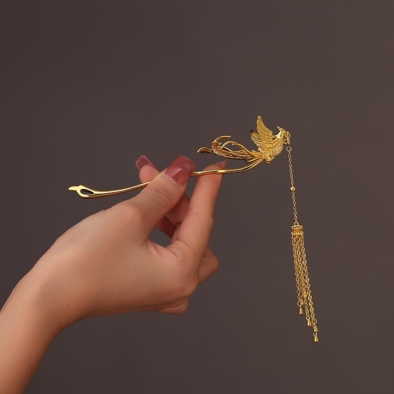 ヘアアクセサリー レディース かんざし ゴールド フェニックス エスニック 簪 レトロ ヘアピン 髪飾り 結婚式 パーティー