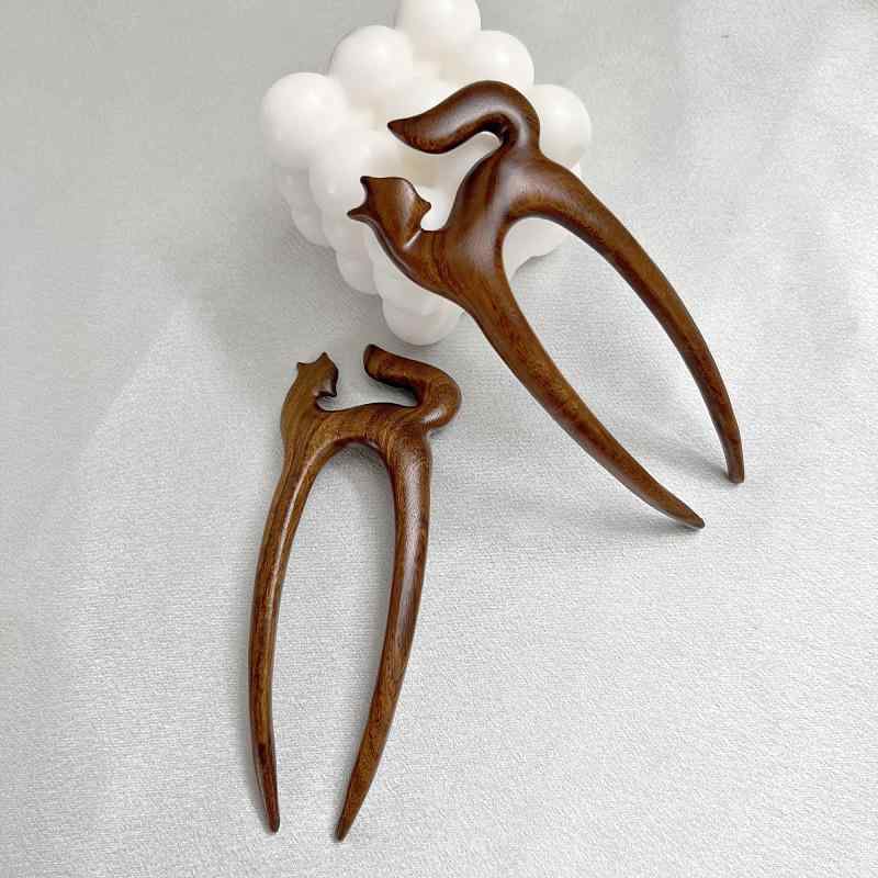 ヘアアクセサリー レディース かんざし 木製 狐モチーフ 古風 和風 簪 檀木 エレガント 上品 フォーマル カジュアル