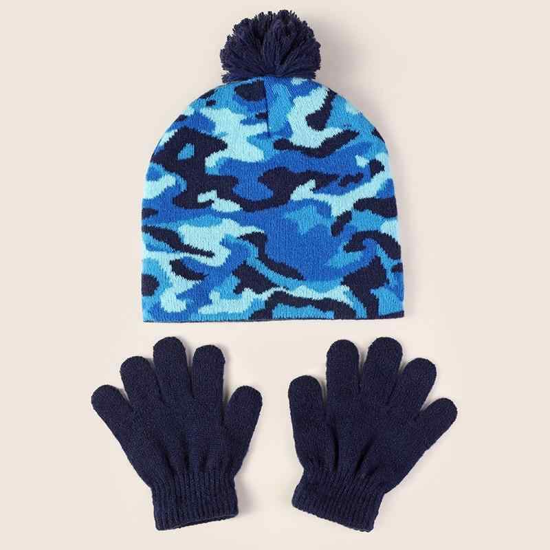 ニット帽 キッズ 子供用 秋冬 防寒 迷彩柄 ニット帽 手袋 セット 4歳 5歳 6歳 児童 男の子 女の子 アウ..