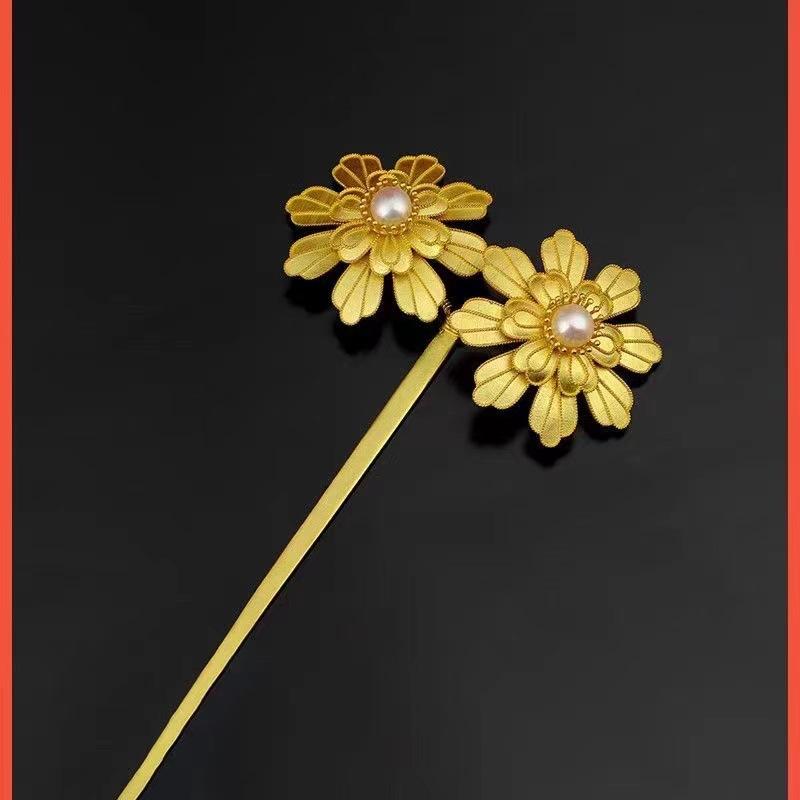 ヘアアクセサリー レディース ヘアピン コーム 髪飾り 簪 かんざし 古風 エスニック調 花柄 銅製 ゴールド 日常使い パーティー