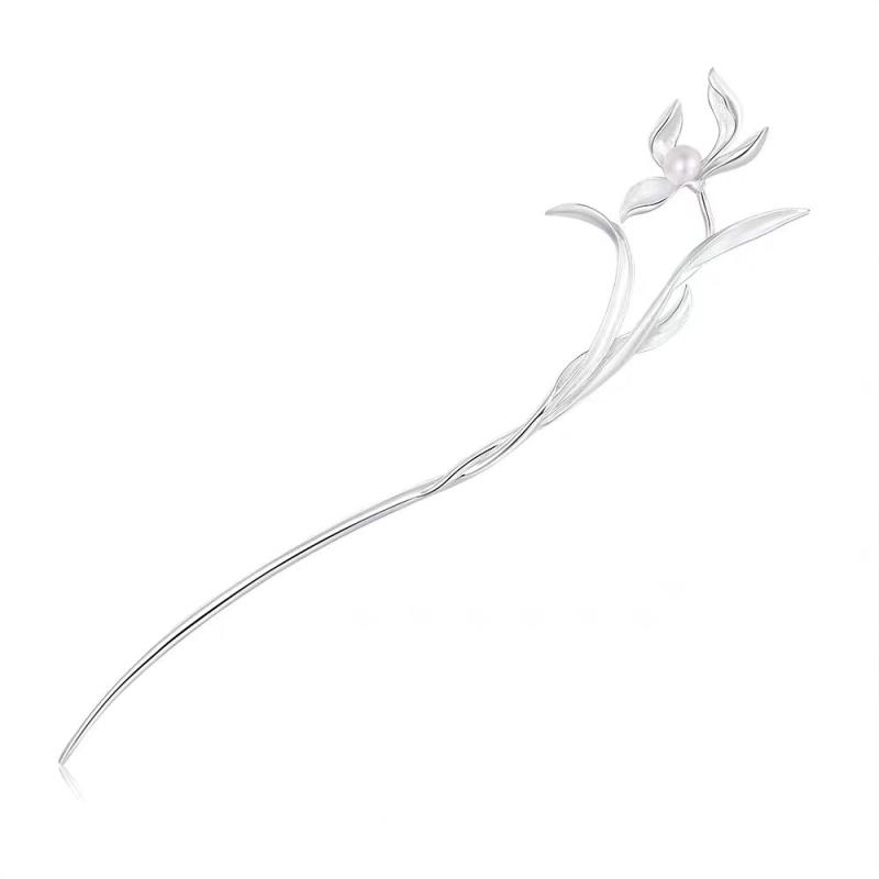 ヘアアクセサリー レディース 古風 簪 かんざし チャイナドレス 髪飾り 新中式 シルバー 花 パール 高級感 まとめ髪 揺れる