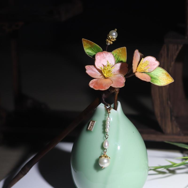 ヘアアクセサリー レディース レトロ ヘアピン 花柄 パール チャイナドレス 漢服 シルク 簪 かんざし ブローチ 結婚式 パーティー